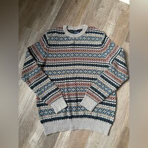 VTG Multi Color Gray Blue Striped Patterned Funky Sweater Size L